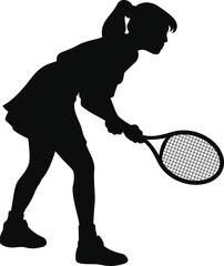 Young girl playing tennis with racket in hand