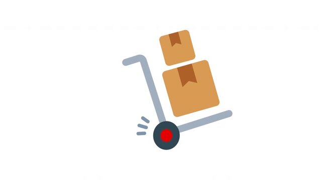Delivery cart icon animation. Illustration of handtruck trolley for goods transportation, delivery service icon isolated on white background. Suitable for logistics, delivery, transport, shipment, and