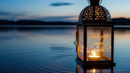 Glowing Lantern on Water at Dusk