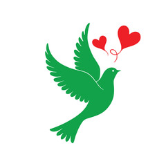 Obraz premium Dove of peace flying with a heart symbol representing love freedom and harmony