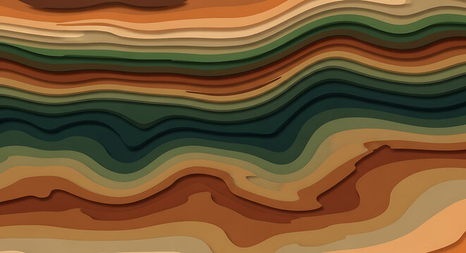 Abstract Topographic Terrain Layers with Earth Tone Colors for Cartography and Geological Map Style Design with Cut Paper Effect