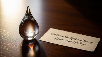 Glass Drop Sculpture with "Emotion" and Quote