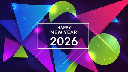 A colorful graphic design celebrating the Happy New Year 2026