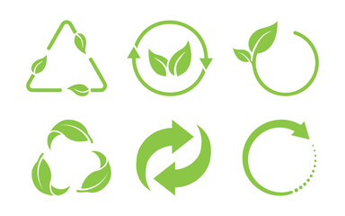 Eco-friendly recycling arrow vector icon set. Recycling and reuse packaging arrow signs. Vector Illustration