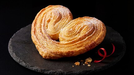 Delightful heart-shaped pastry on dark surface