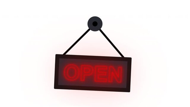 Open icon animation. A simple and modern design of an open sign board, perfect for a variety of businesses like shops, stores, and restaurants.