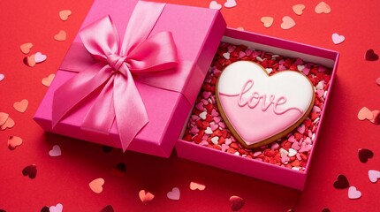 Heart-shaped cookie in gift box