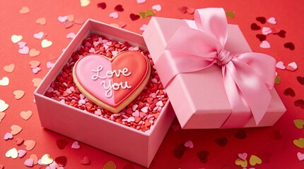Heart-shaped cookie in pink box