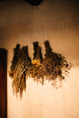 medicinal herbs are drying on the wall