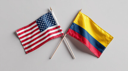 Cultural exchange event colombia and the usa flags global unity studio setting close-up perspective promoting colombia