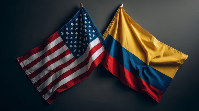 Celebrating unity colombia and usa flags displayed together cultural symbols studio environment artistic viewpoint