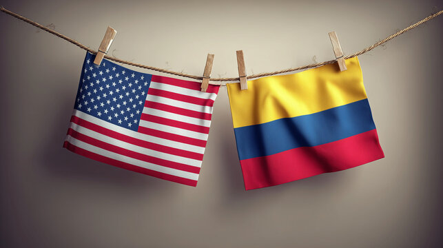 Cultural exchange event colombia and usa flags creative display indoor setting artistic view national pride