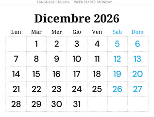 2026 December Italian calendar planner &ndash; Dicembre. Month vector illustration Italy