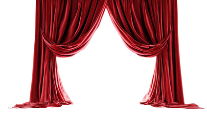 Rich crimson velvet curtains, elegantly draped, forming a stage opening