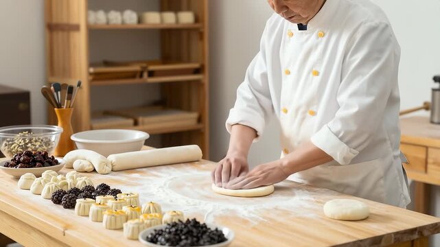 Chef kneading dough for traditional Spring Festival pastries