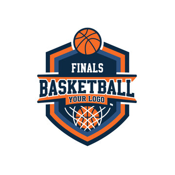 Dynamic basketball finals emblem with team spirit and sportsmanship theme