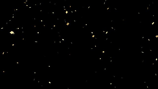 Golden confetti falling on transparent background with alpha channel. gold confetti slow motion overlay.