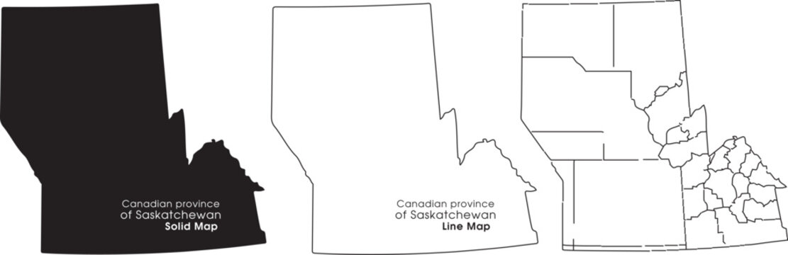 Canadian province of saskatchewan map in black and white with solid and line illustrations with Canada and province map and vector illustration