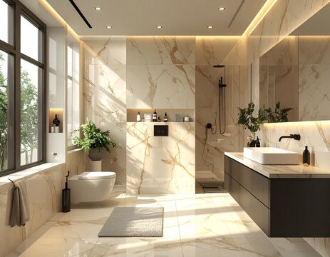 Badezimmer mit Marmoroptik