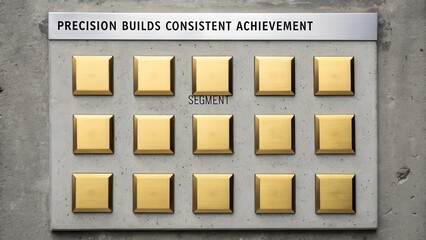 Golden Square Awards Displayed in a Meticulous Grid on a Concrete Surface, Representing Consistent Achievement and Success