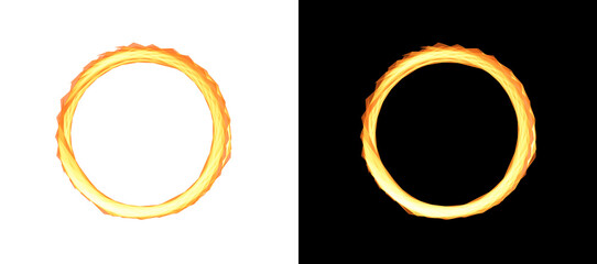 Fiery circle portal with orange sparks on transparent and black backgrounds magic ring with glowing embers cosmic energy vortex effect