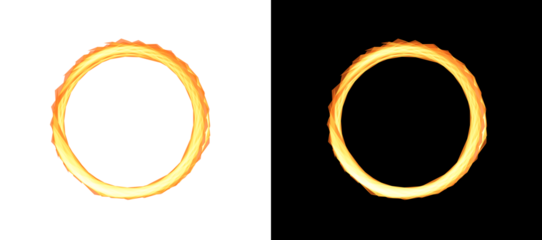 Fiery circle portal with orange sparks on transparent and black backgrounds magic ring with glowing embers cosmic energy vortex effect