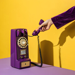 Vintage Telephone Communication Device Retro Purple Handset