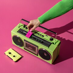 Green Radio With Hand