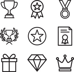 Reward web icons in clean line style silhouette, vector EPS set isolated on white.