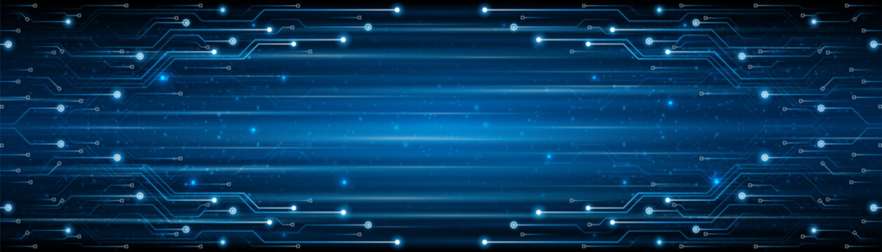 Blue glowing lines with glitter light effect on dark background. High speed internet technology concept or fast wireless data transmission. modern internet network connection technology background