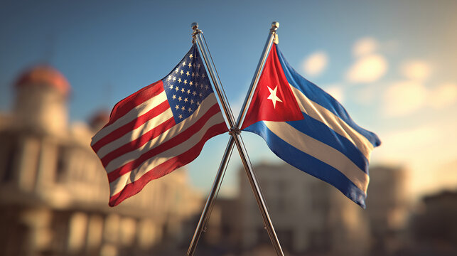 Cultural exchange event between the united states of america and cuba flags in unity outdoor setting symbolic perspective
