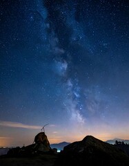 Milky Way Over Mountain Peak - A Celestial Nightscape.