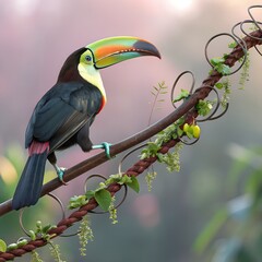 Colorful Toucan Perched On Branch, Tropical Wildlife Bird