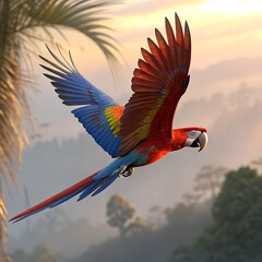 Scarlet Macaw Flight Tropical Bird Wildlife Nature