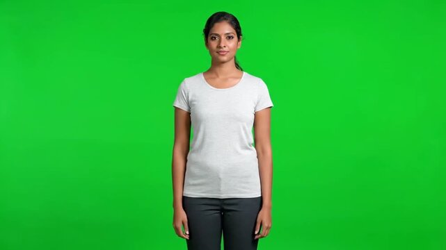 Confident adult standing idle full body on green screen
