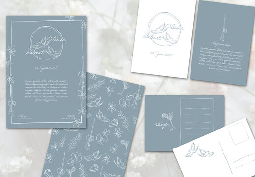 Elegant Hand Drawn Wedding Stationery Set Invitation