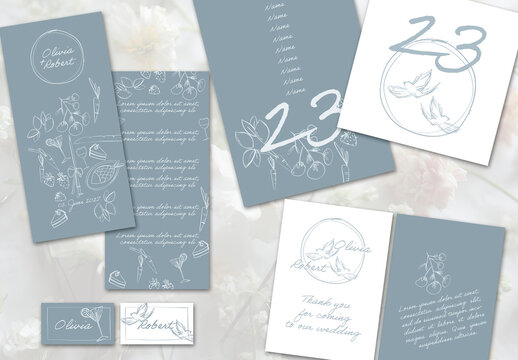 Elegant Hand Drawn Wedding Table Stationery Set