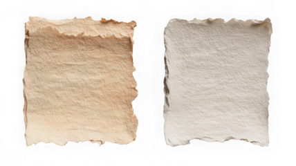 Torn edge watercolor paper textured surface beige and white square shape isolated art supply handmade rough edge blank craft material vintage stationery