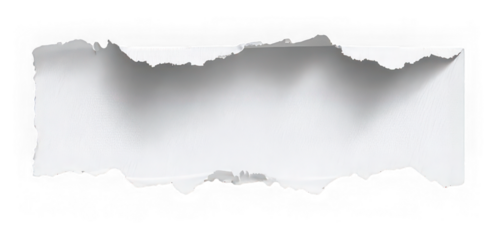 Torn watercolor paper strip with rough edges, isolated on transparency background, showing texture and shadow, perfect for creative design or scrapbooking projects