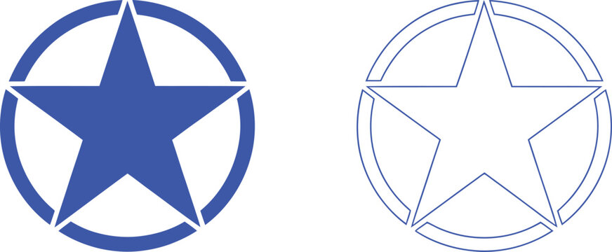 Blue star emblem and outline star emblem symbol