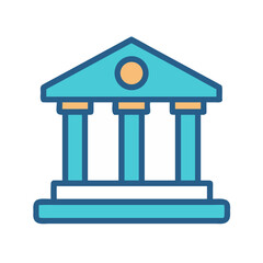 Icon illustration of a classic building or courthouse with columns and triangle pediment