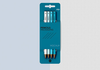 Vertical Pencils Packaging Mockup with Hanging Retail Box