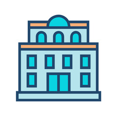 Obraz premium Vector illustration of a building on black background in simple lines
