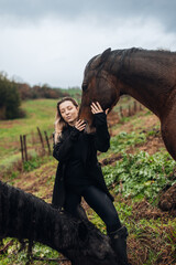 Young Woman with Horse in Autumn Nature
