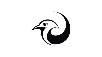 Obraz premium Modern abstract bird head logo design with flowing lines and a circular motif in minimalist black and white style.