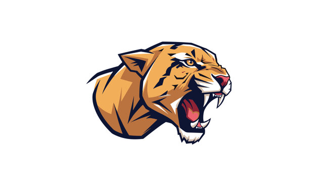 Roaring wild cat head with sharp teeth and fierce eyes serves as a powerful mascot for sports teams or predator-themed logos.
