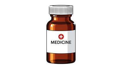 Obraz premium A brown medicine bottle with a white label and red cross