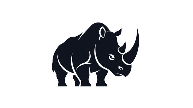Black rhinoceros silhouette displays the massive size and powerful horns of this endangered african animal in a modern style.