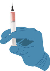 medical professional hand in blue glove holding syringe with vaccine