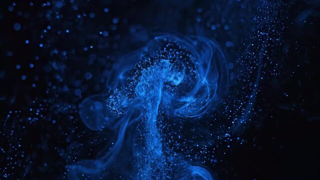 青い光の粒子と煙の抽象的な背景（水中・幻想的・バックグラウンド）